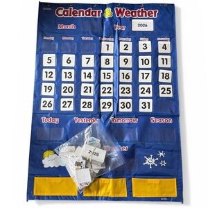 Learning Resources Calendar & Weather Pocket Chart for Kids - Blue and Yellow